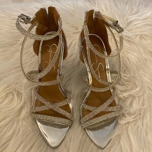 Jessica Simpson's clear silver heels